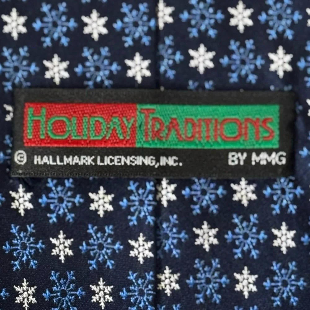Hallmark Men’s Necktie Blue Snowflake 100% Silk Handmade Tie